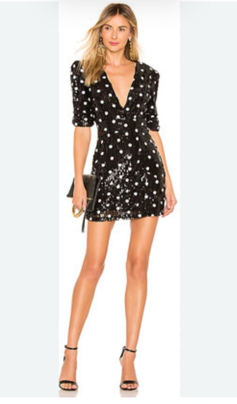 REVOLVE‎ House of Harlow Black Sequin Polka Dot Mini Dress Party Cocktail Sz S